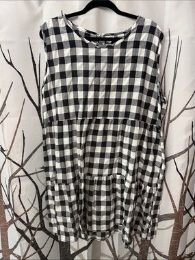 This That Black & White Gingham Buffalo Plaid Tiered BabydollShift Dress XXL